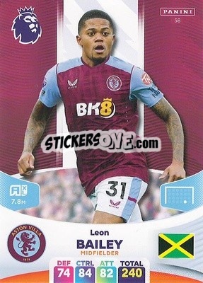 Sticker Leon Bailey - English Premier League 2023-2024. Adrenalyn XL n. 58 - Panini