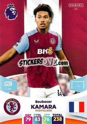 Sticker Boubacar Kamara - English Premier League 2023-2024. Adrenalyn XL n. 60 - Panini