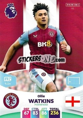 Sticker Ollie Watkins - English Premier League 2023-2024. Adrenalyn XL n. 61 - Panini