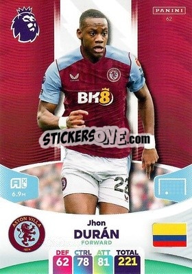 Figurina Jhon Durán - English Premier League 2023-2024. Adrenalyn XL - Panini