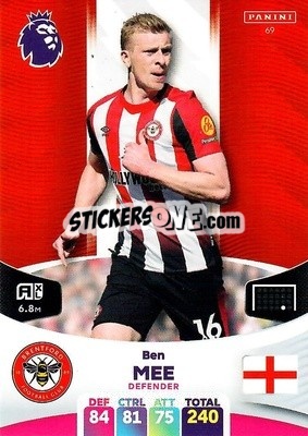 Sticker Ben Mee - English Premier League 2023-2024. Adrenalyn XL n. 69 - Panini