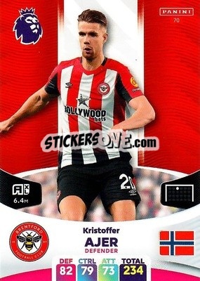 Sticker Kristoffer Ajer - English Premier League 2023-2024. Adrenalyn XL n. 70 - Panini