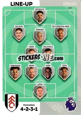 Sticker Line-Up Fulham - English Premier League 2023-2024. Adrenalyn XL n. 189 - Panini