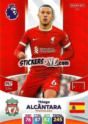 Sticker Thiago Alcântara - English Premier League 2023-2024. Adrenalyn XL n. 197 - Panini