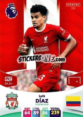Sticker Luis Díaz - English Premier League 2023-2024. Adrenalyn XL n. 205 - Panini