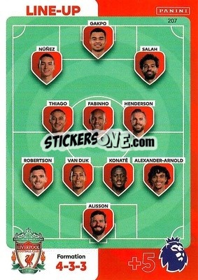 Sticker Line-Up Liverpool - English Premier League 2023-2024. Adrenalyn XL n. 207 - Panini