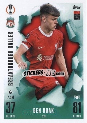 Sticker Ben Doak - UEFA Champions League & Europa League 2023-2024. Match Attax Extra
 n. 219 - Topps