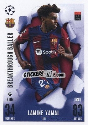 Sticker Lamine Yamal - UEFA Champions League & Europa League 2023-2024. Match Attax Extra
 n. 221 - Topps