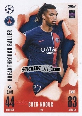 Sticker Cher Ndour - UEFA Champions League & Europa League 2023-2024. Match Attax Extra
 n. 224 - Topps