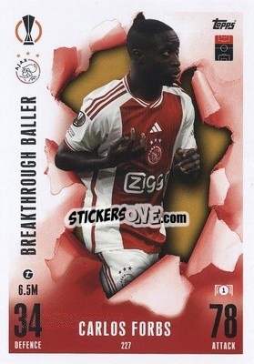 Sticker Carlos Forbs - UEFA Champions League & Europa League 2023-2024. Match Attax Extra
 n. 227 - Topps