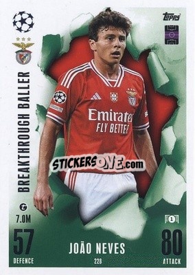 Cromo Joáo¡¡ao Neves - UEFA Champions League & Europa League 2023-2024. Match Attax Extra
 n. 228 - Topps