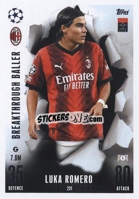Sticker Luka Romero - UEFA Champions League & Europa League 2023-2024. Match Attax Extra
 - Topps