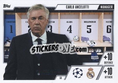 Sticker Carlo Ancelotti - UEFA Champions League & Europa League 2023-2024. Match Attax Extra
 n. 53 - Topps