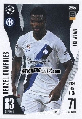 Sticker Denzel Dumfries​ - UEFA Champions League & Europa League 2023-2024. Match Attax Extra
 n. 97 - Topps