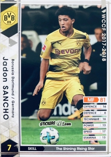 Cromo Jaydon Sancho - Sega World Club Champion Football 2017-2018
 n. A015 - Panini