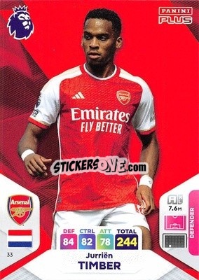 Sticker Jurriën Timber - English Premier League 2023-2024. Adrenalyn XL Plus
 - Topps