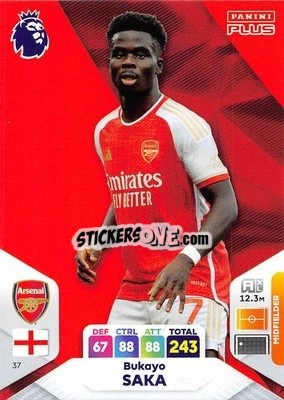 Sticker Bukayo Saka - English Premier League 2023-2024. Adrenalyn XL Plus
 n. 37 - Topps