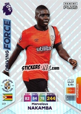 Figurina Marvelous Nakamba - English Premier League 2023-2024. Adrenalyn XL Plus
 n. 219 - Topps