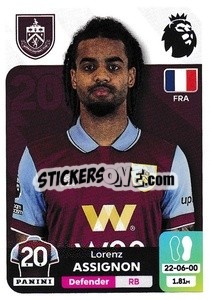 Sticker Lorenz Assignon (Burnley) - English Premier League 2023-2024
 n. U12 - Panini