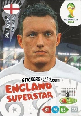 Figurina Phil Jones - FIFA World Cup Brazil 2014. Adrenalyn XL - Panini