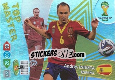 Sticker Andrés Iniesta - FIFA World Cup Brazil 2014. Adrenalyn XL n. 410 - Panini