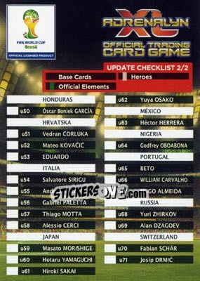 Sticker Update Checklist 2/2 - FIFA World Cup Brazil 2014. Adrenalyn XL - Panini