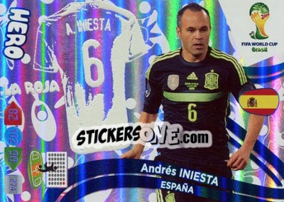 Sticker Andrés Iniesta - FIFA World Cup Brazil 2014. Adrenalyn XL n. u76 - Panini