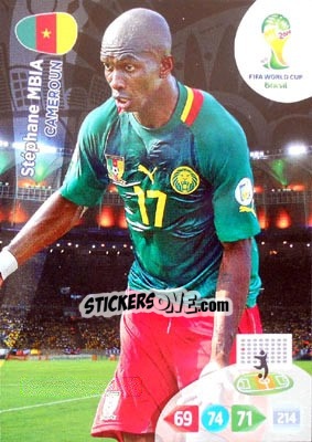 Sticker Stéphane Mbia - FIFA World Cup Brazil 2014. Adrenalyn XL - Panini