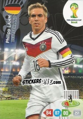 Sticker Philipp Lahm - FIFA World Cup Brazil 2014. Adrenalyn XL n. 107 - Panini