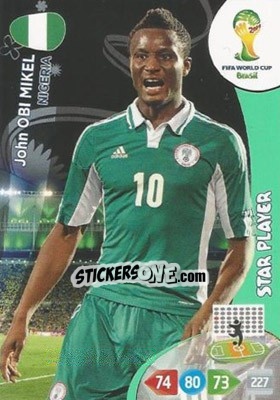 Sticker John Obi Mikel - FIFA World Cup Brazil 2014. Adrenalyn XL n. 264 - Panini