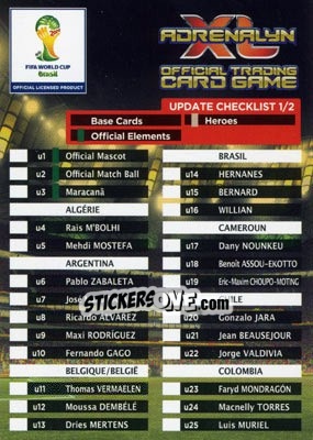 Sticker Update Checklist 1/2 - FIFA World Cup Brazil 2014. Adrenalyn XL - Panini