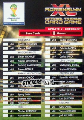Sticker Update-2 Checklist - FIFA World Cup Brazil 2014. Adrenalyn XL n. u-CHK3 - Panini