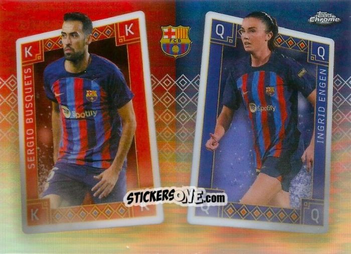 Cromo Sergio Busquets / Ingrid Engen - Chrome FC Barcelona 2022-2023
 n. KQ-5 - Topps