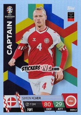 Sticker Simon Kjær - UEFA Euro 2024. Match Attax
 n. DEN2 - Topps
