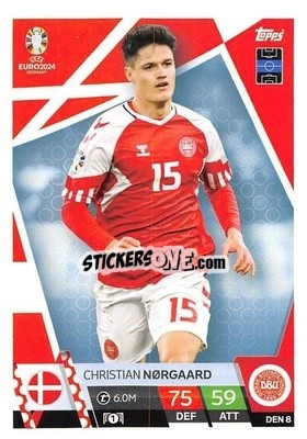 Sticker Christian Nørgaard - UEFA Euro 2024. Match Attax
 n. DEN8 - Topps