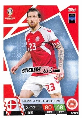 Sticker Pierre Emile Højbjerg - UEFA Euro 2024. Match Attax
 n. DEN9 - Topps