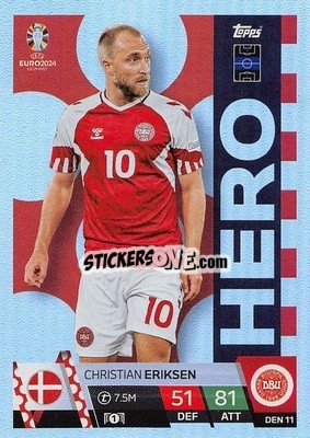 Sticker Christian Eriksen - UEFA Euro 2024. Match Attax
 n. DEN11 - Topps