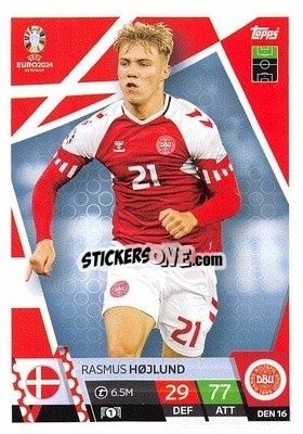 Cromo Rasmus Højlund - UEFA Euro 2024. Match Attax
 n. DEN16 - Topps