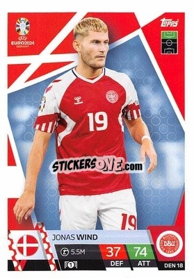Sticker Jonas Wind - UEFA Euro 2024. Match Attax
 n. DEN18 - Topps