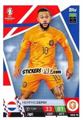 Sticker Memphis Depay - UEFA Euro 2024. Match Attax
 n. NED18 - Topps
