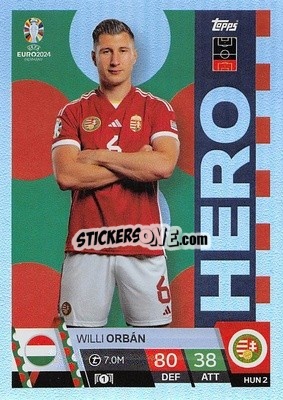 Sticker Willi Orbán - UEFA Euro 2024. Match Attax
 n. HUN2 - Topps