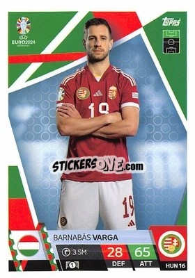 Sticker Barnabás Varga - UEFA Euro 2024. Match Attax
 n. HUN16 - Topps
