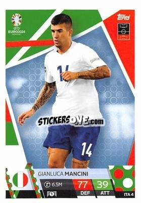 Sticker Gianluca Mancini - UEFA Euro 2024. Match Attax
 n. ITA4 - Topps