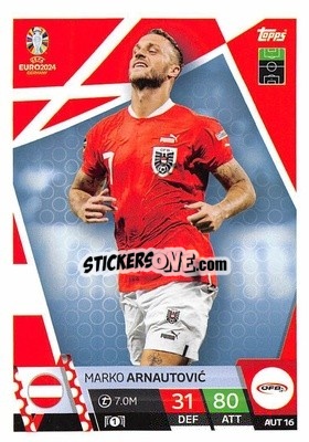 Sticker Marko Arnautović - UEFA Euro 2024. Match Attax
 n. AUS16 - Topps