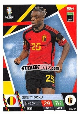 Sticker Jérémy Doku - UEFA Euro 2024. Match Attax
 n. BEL17 - Topps