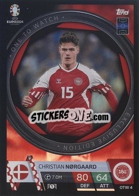 Sticker Christian Nørgaard - UEFA Euro 2024. Match Attax
 n. OTW4 - Topps
