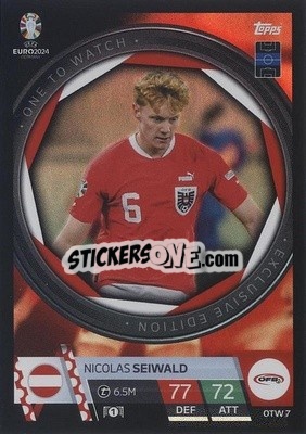 Sticker Nicolas Seiwald - UEFA Euro 2024. Match Attax
 n. OTW7 - Topps
