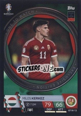 Sticker Milos Kerkez - UEFA Euro 2024. Match Attax
 n. OTW13 - Topps