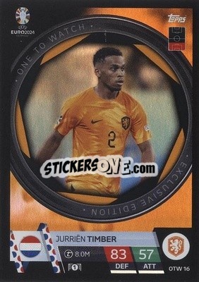 Sticker Jurriën Timber - UEFA Euro 2024. Match Attax
 n. OTW16 - Topps