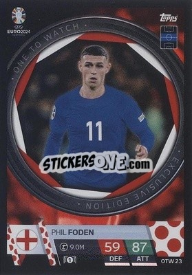 Sticker Phil Foden - UEFA Euro 2024. Match Attax
 n. OTW23 - Topps
